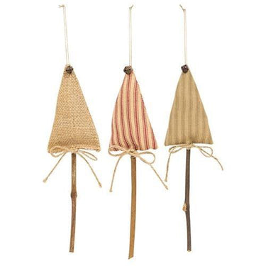 Christmas Stripe Fabric Tree Pick Ornaments 3 Asst - The Fox Decor